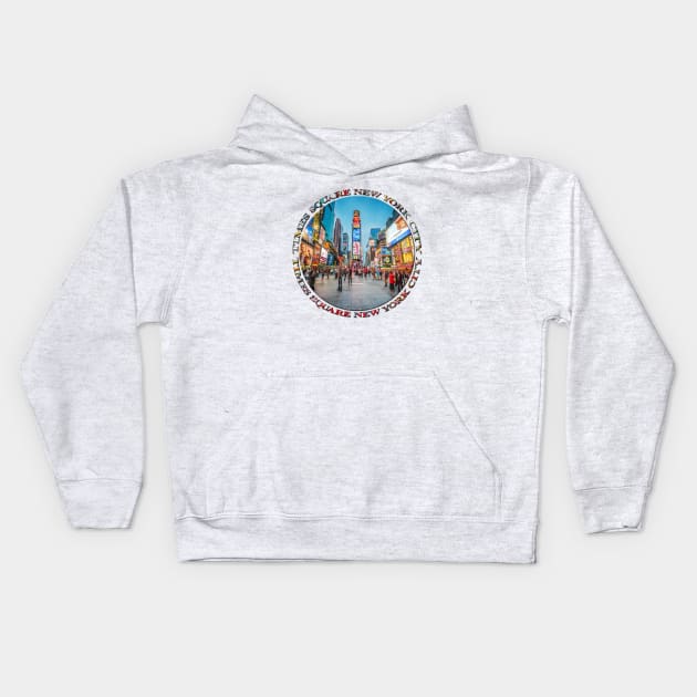 Times Square New York City Sparkle badge style photo in color Kids Hoodie by RaysTees